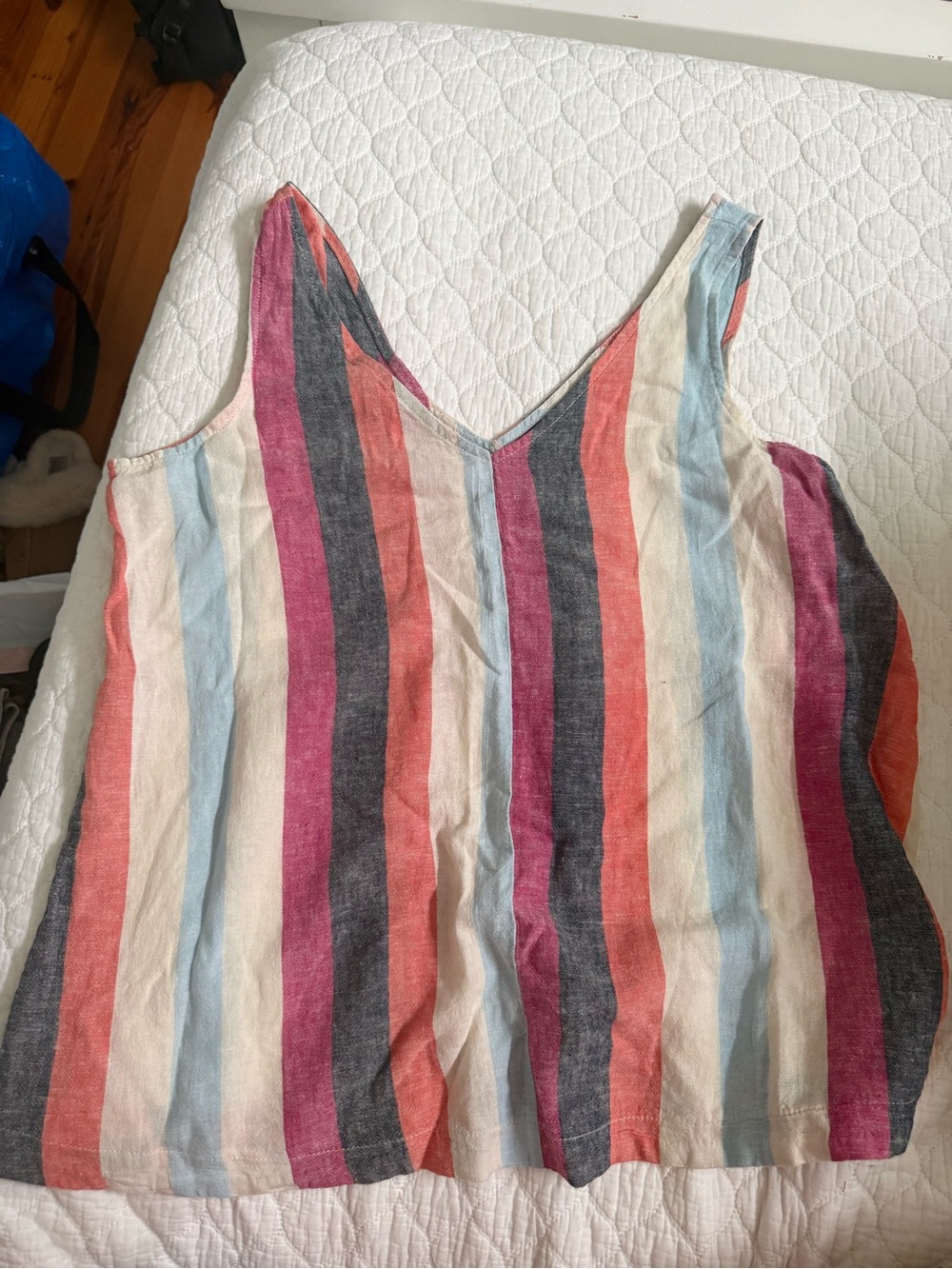 Time and Tru Multicolor Striped V-Neck Tank